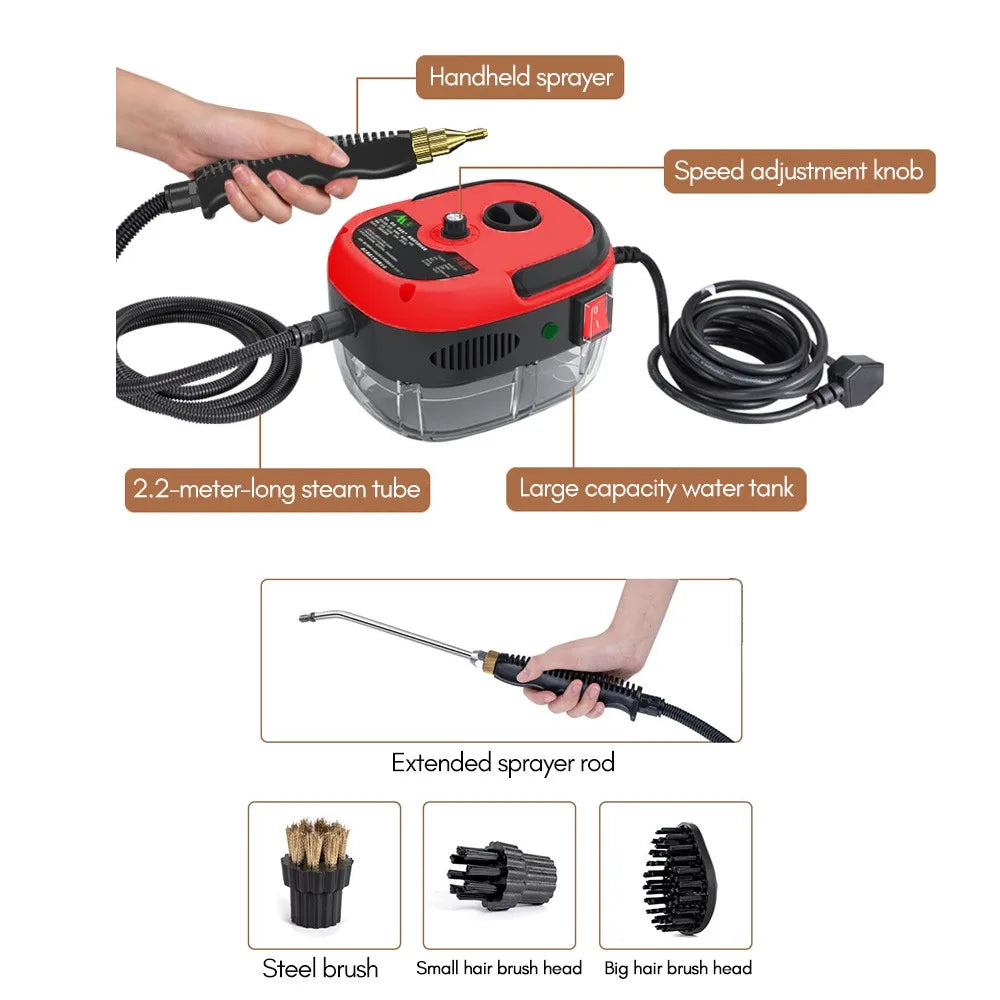 2500W Portable Handheld Steam Cleaner High Temperature Pressurized Steam Cleaning Machine with Brush Heads for Kitchen Cleaning