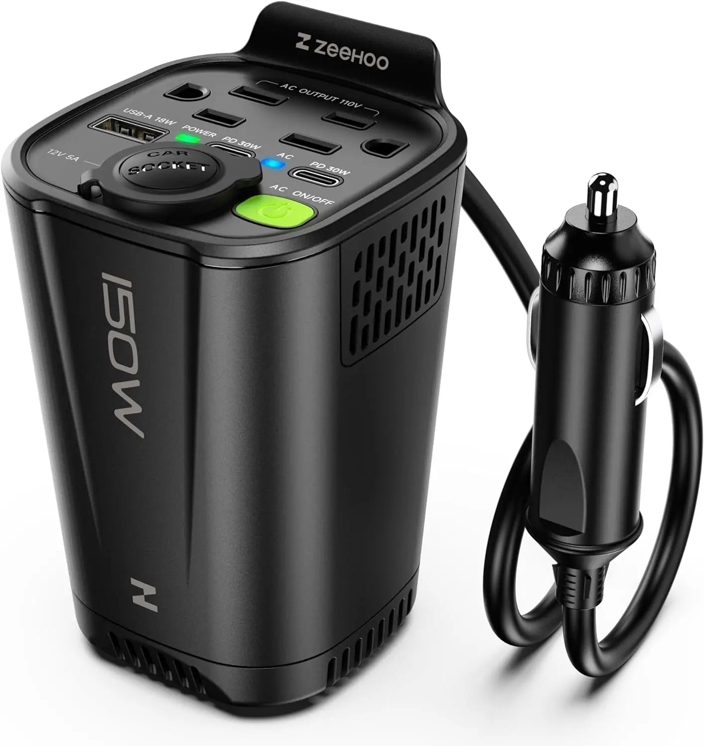 150W Car Power Inverter, 12V D/C To 110V AC Car Plug Adapter Outlet Converter, With 2 AC Outlets, A 18W USB A And Dual 30W PD Ca