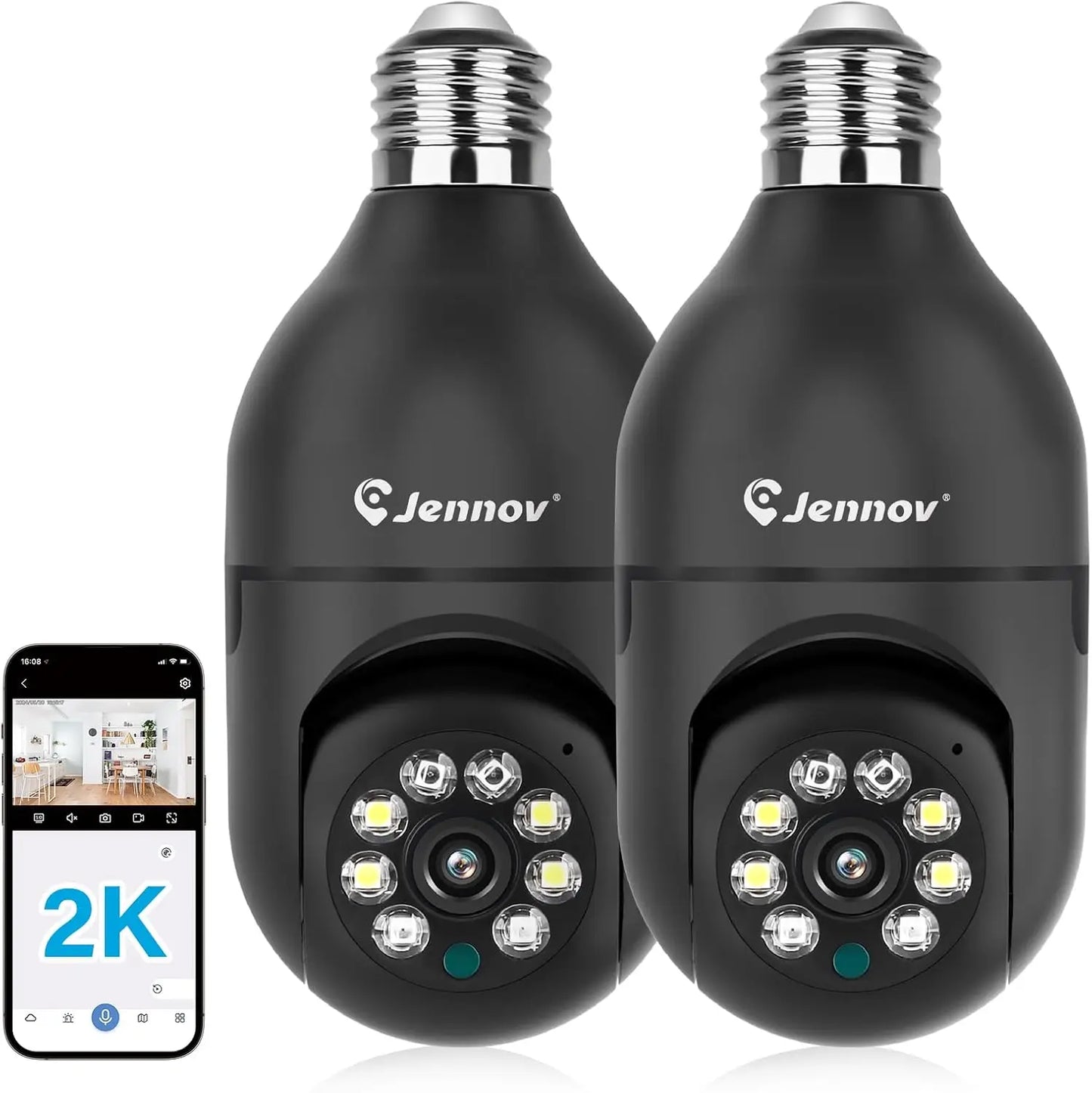 Jennov 2K WiFi Light Bulb Security Camera Outdoor Wireless