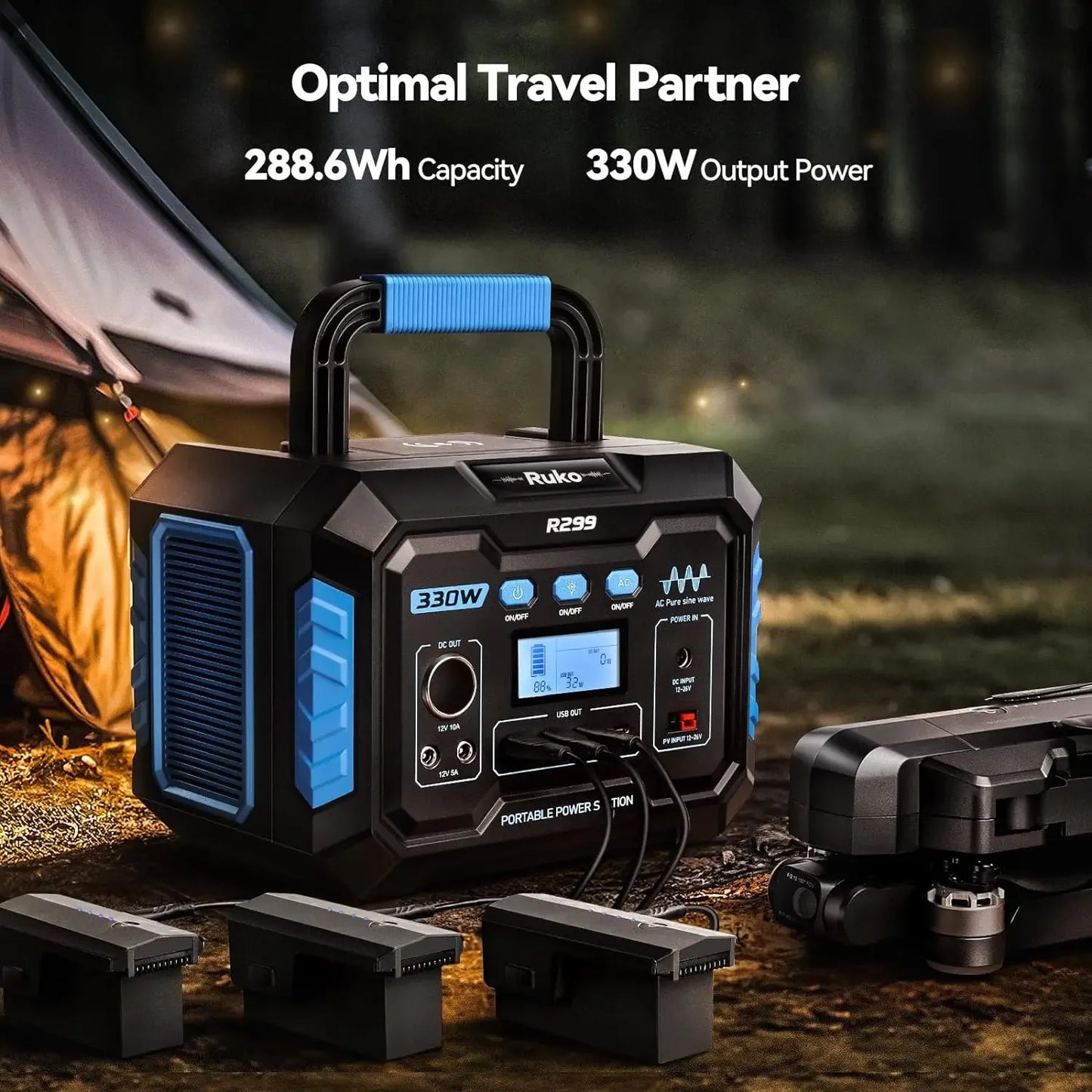 XMSJ R299 Portable Power Station 330W 288.6Wh Flashlight