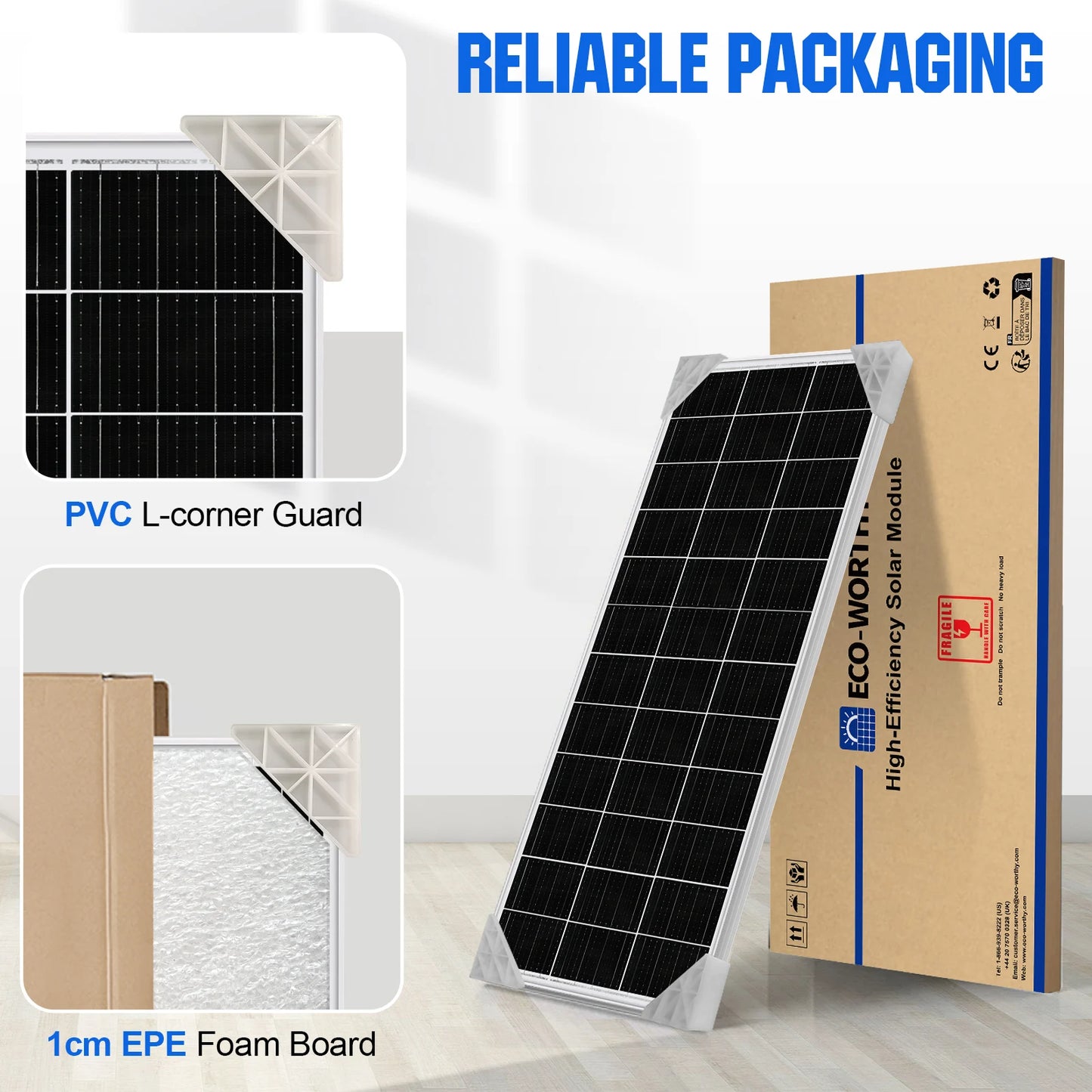 ECO-WORTHY 195 Watt Solar Panel 12 Volt Monocrystalline Solar Panel High Efficiency PV Module Power Charger for Sunsheds,RVs