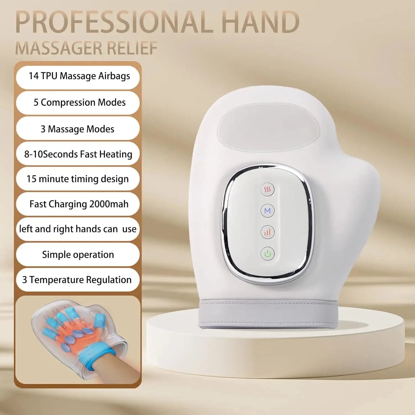 Hand Massager With Heat And Airbag Compression For Carpal Tunnel Wrist Relief