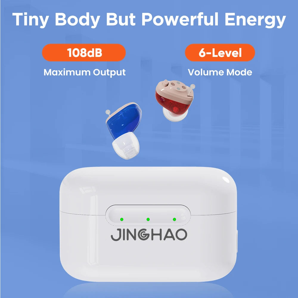 JINGHAO Mini Hearing Aids In Ear Digital Sound Amplifier With Charger Case