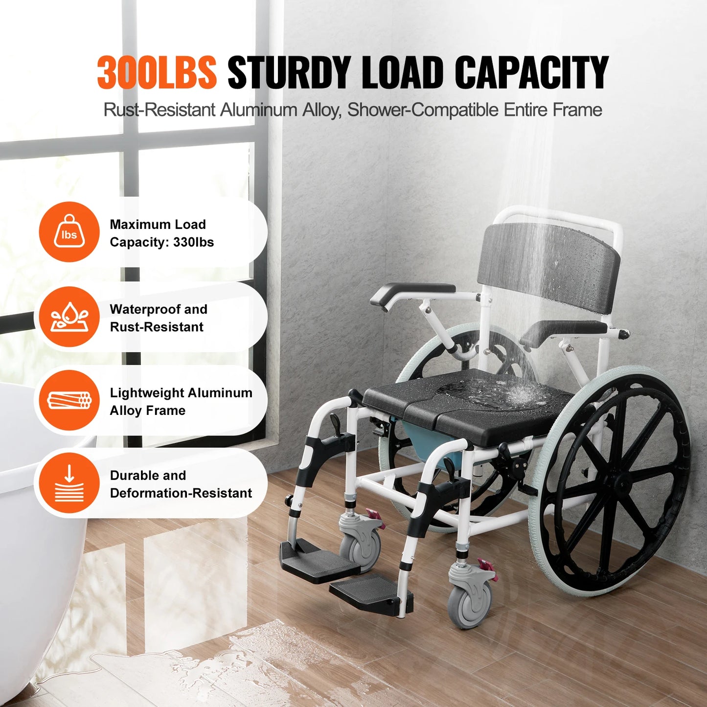 SucceBuy Adjustable Shower Wheelchair For Indoor Shower