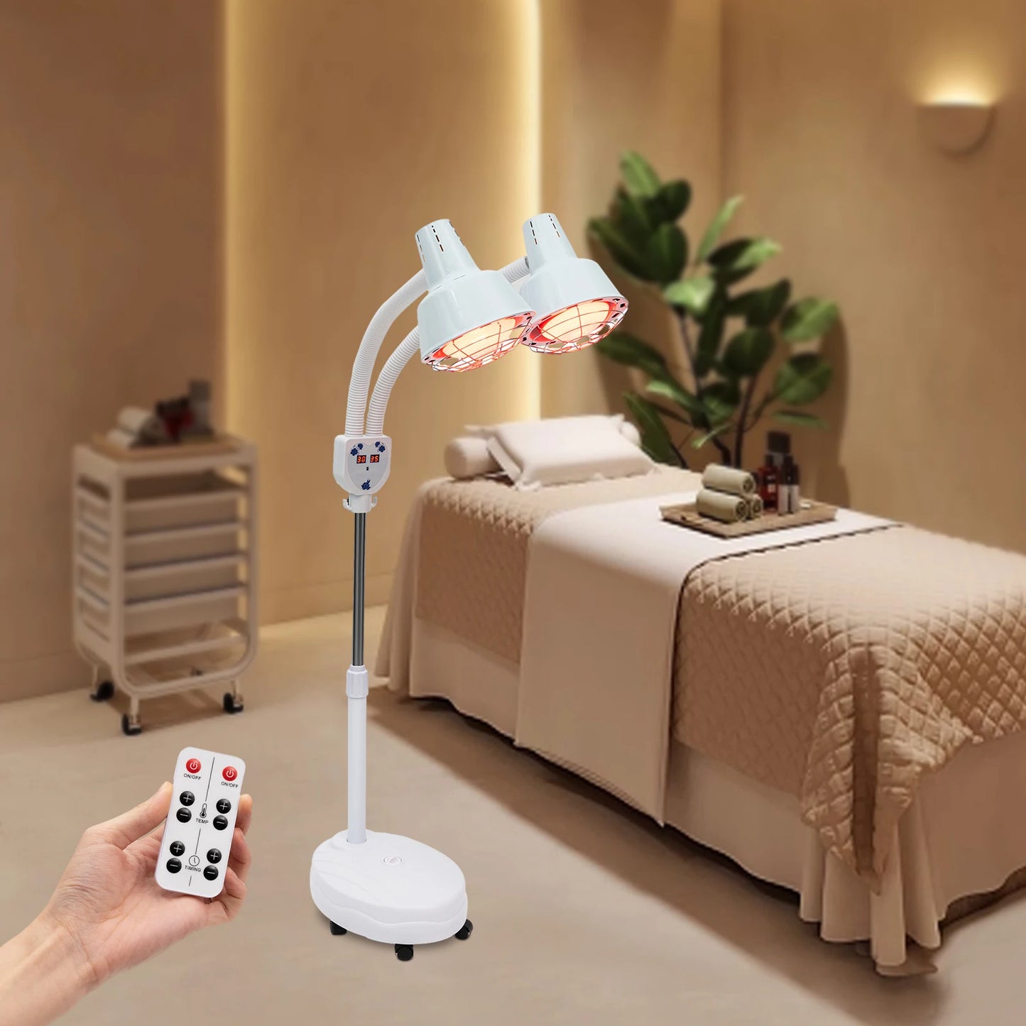 Infrared Therapy Lamp Double Head With Adjustable Temperature And Wheels