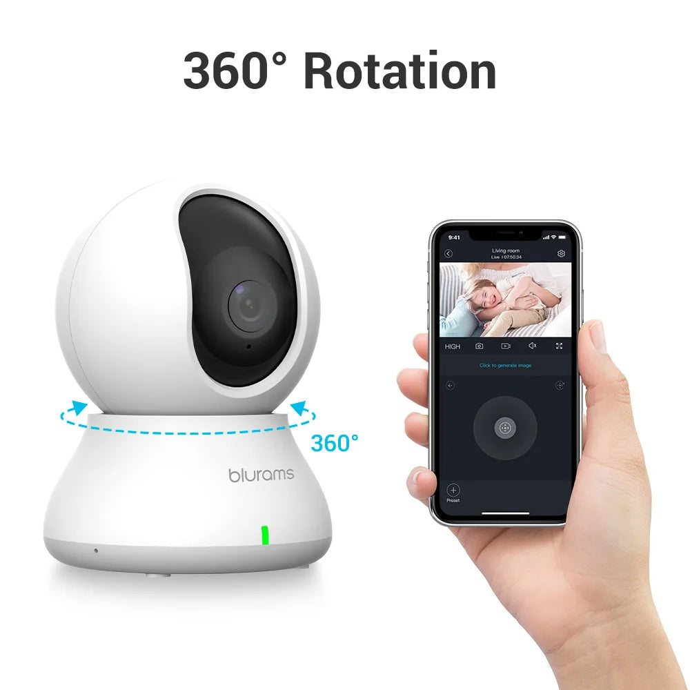 2.4＆5G WiFi Indoor Camera, 2K, 360° PTZ Pet Dog IP CCTV Camera with Phone App, 2-Way Talk, Night Vision, for Home Securi