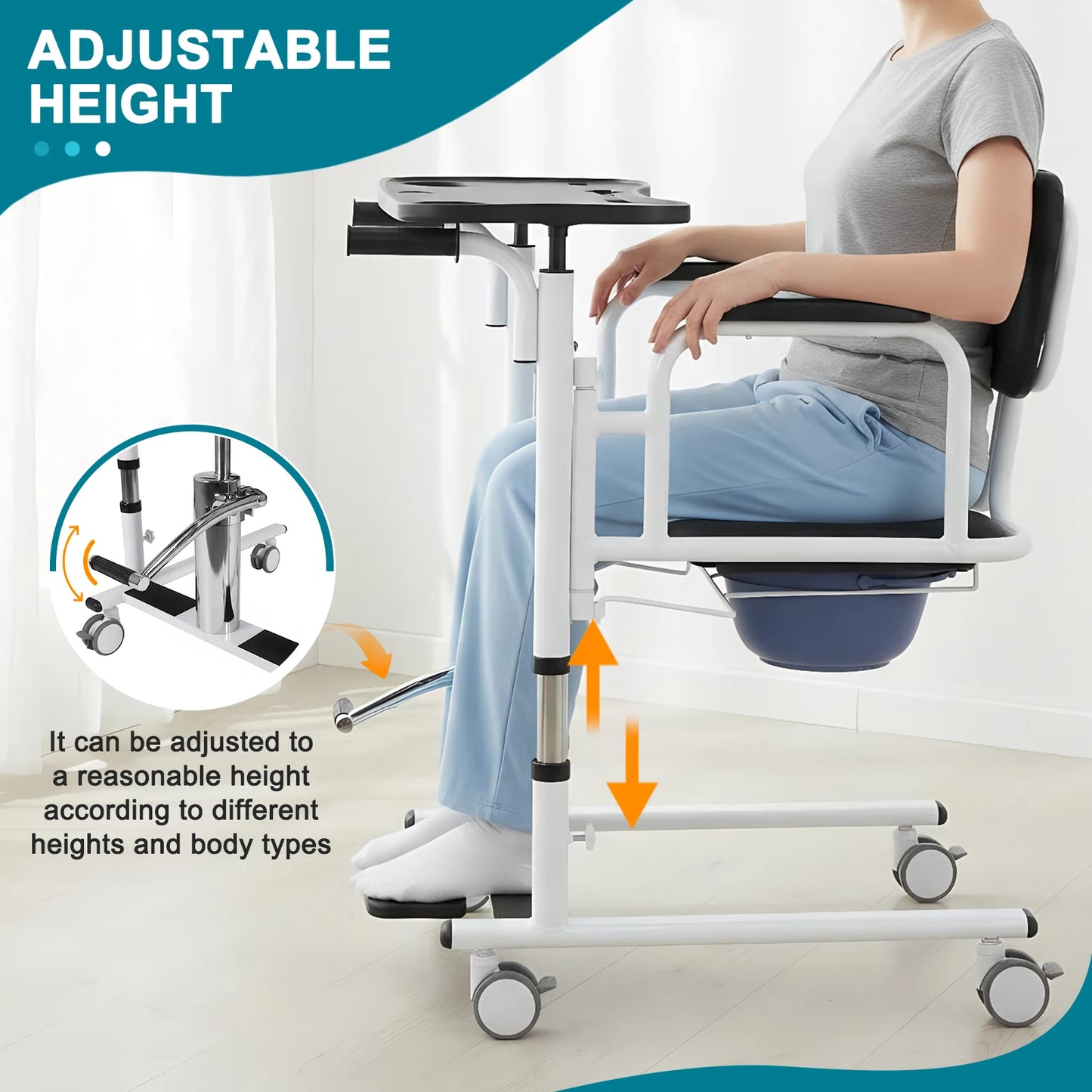 Elderly Transfer Chair With Caster Hydraulic Lift