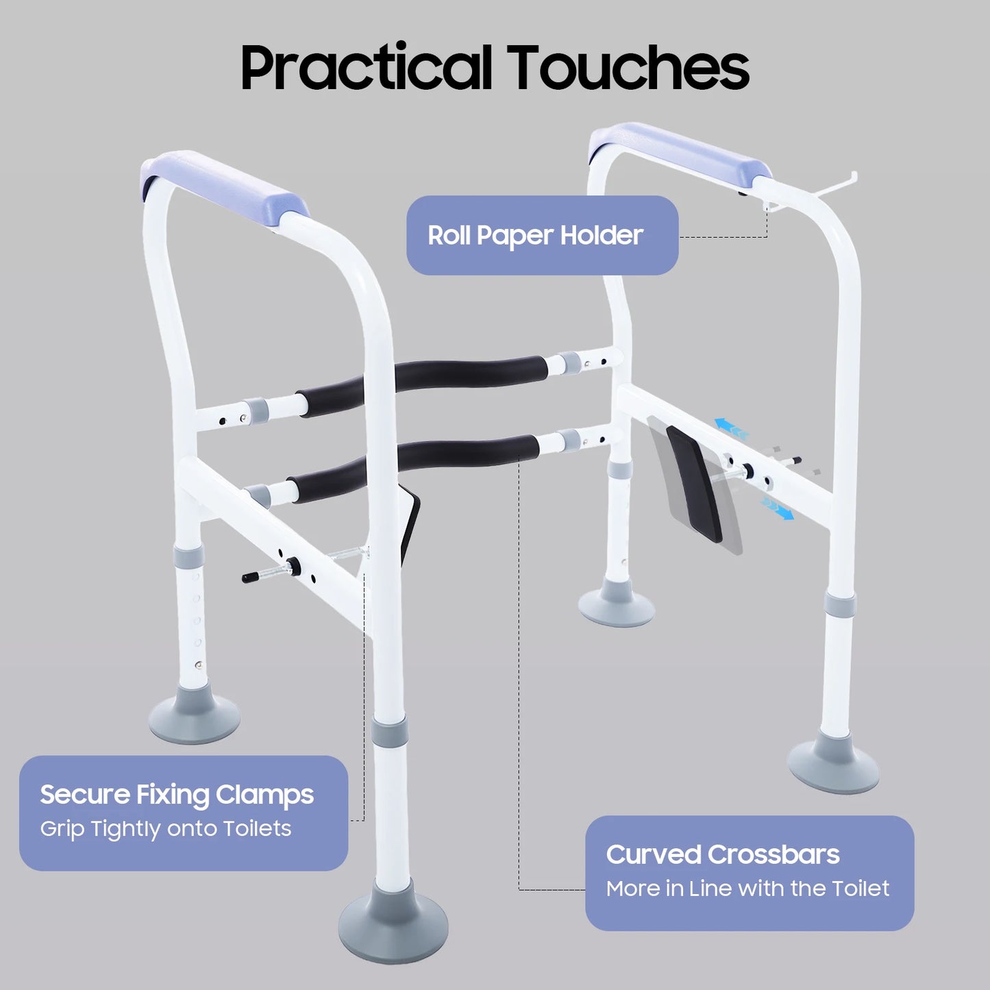 Toilet Safety Rail Frame 150kg Load Capacity for Elderly and Disabled