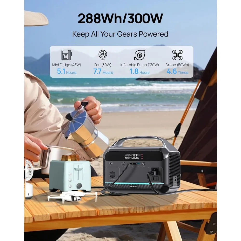 Portable Power Station 600W 288Wh LiFePO4 Solar Generator