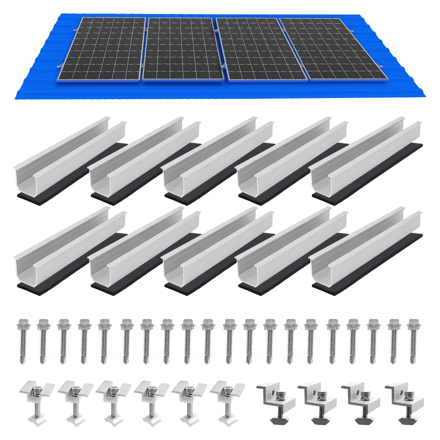 Solar Panel Mount Bracket Kit with 4.72IN/120mm Mini Rails, Middle Clamps, End Clamps and Rubber Pads for Shingle, Slate, Wood