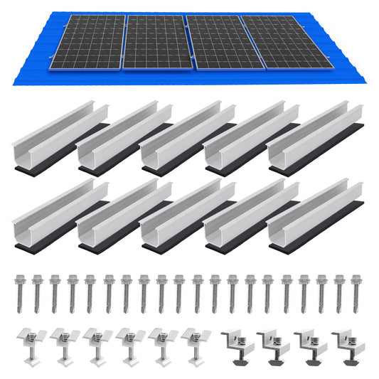 Solar Panel Mount Bracket Kit with 4.72IN/120mm Mini Rails, Middle Clamps, End Clamps and Rubber Pads for Shingle, Slate, Wood